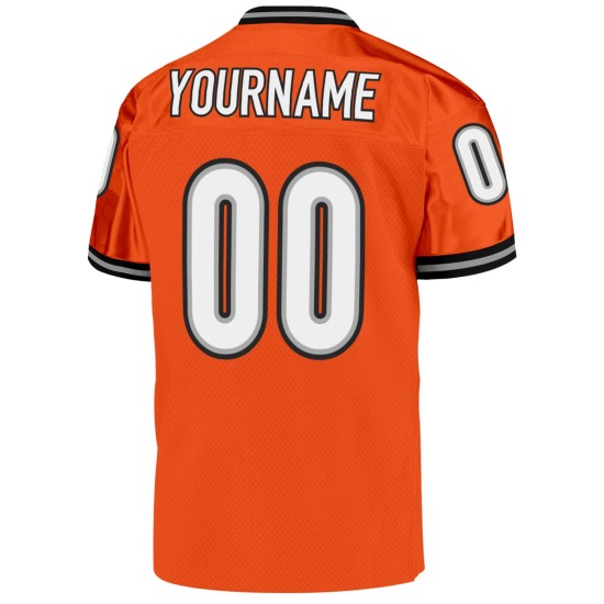 Custom Orange White-Black Mesh Authentic Throwback Football Jersey