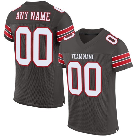 Custom Pewter White-Red Mesh Authentic Football Jersey