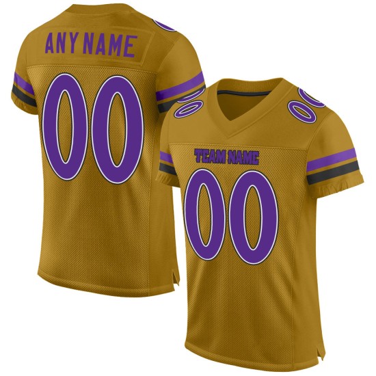 Custom Old Gold Purple-Black Mesh Authentic Football Jersey