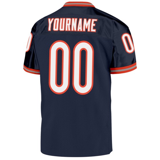 Custom Navy White-Orange Mesh Authentic Throwback Football Jersey