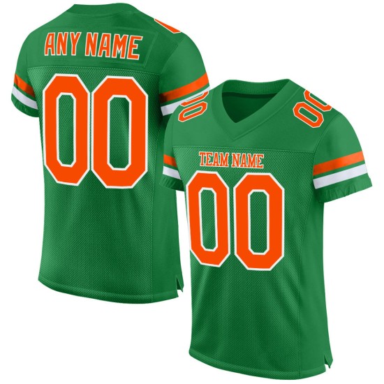 Custom Grass Green Orange-White Mesh Authentic Football Jersey